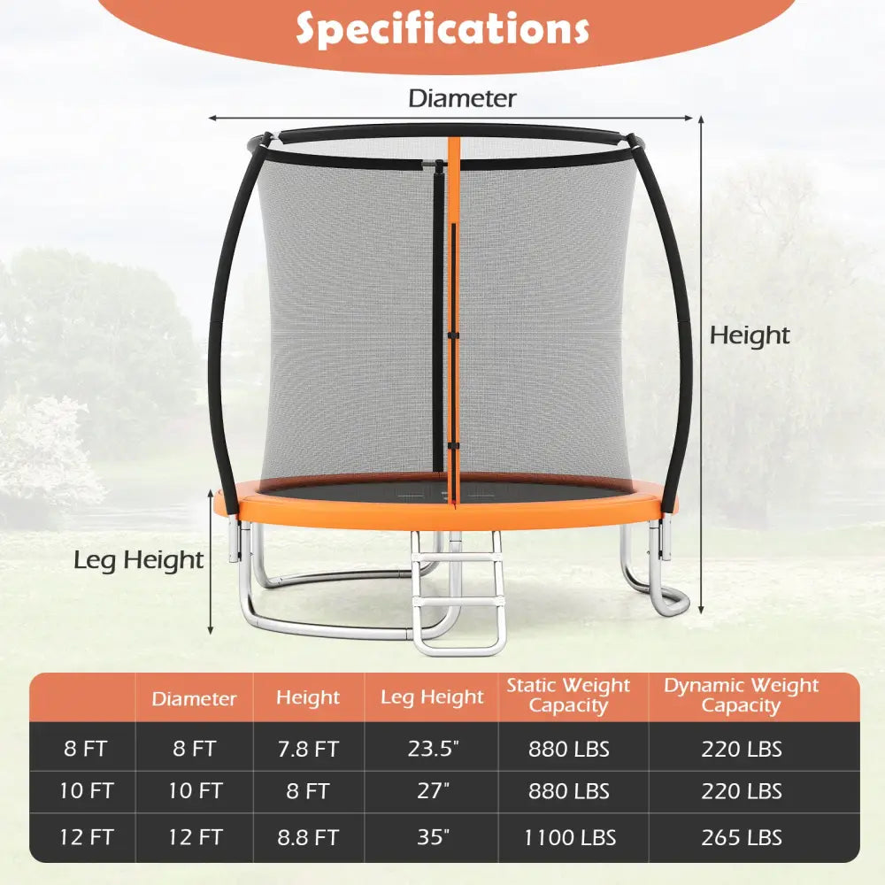 8FT Outdoor Heavy-Duty Recreational Trampoline-Orange - Orange - Trampolines