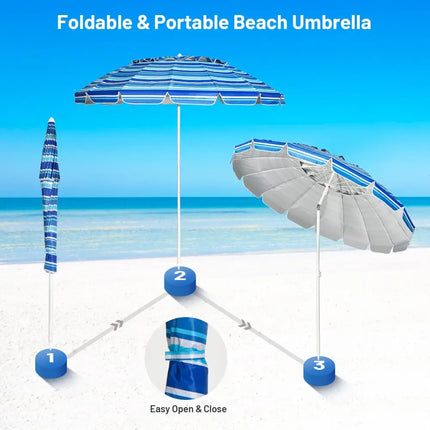 8FT Portable Beach Umbrella with Sand Anchor and Tilt Mechanism for Garden and Patio-Navy - Navy - Outdoor Umbrellas