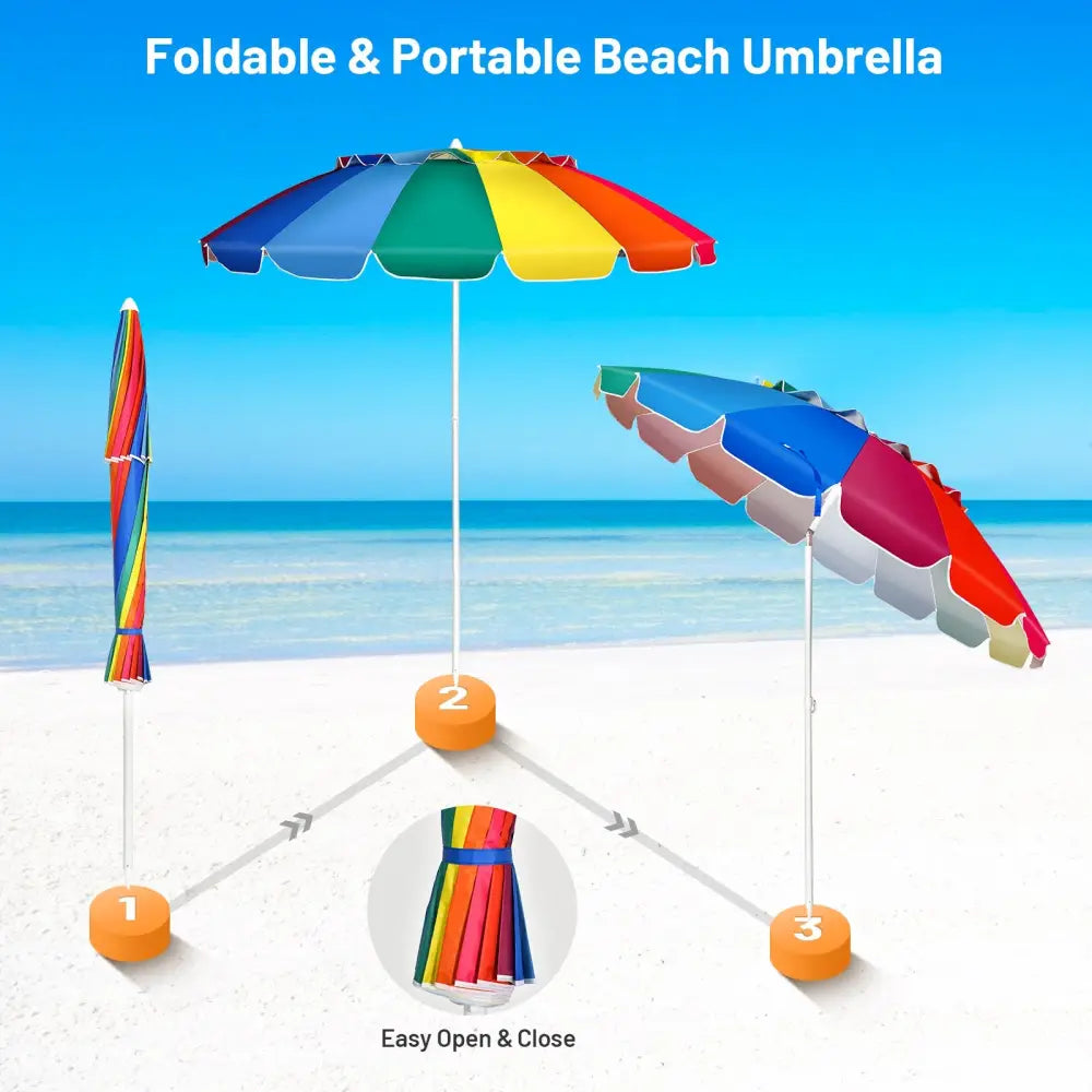 8FT Portable Beach Umbrella with Sand Anchor and Tilt Mechanism for Garden and Patio-Multicolor - Multicolor - Outdoor