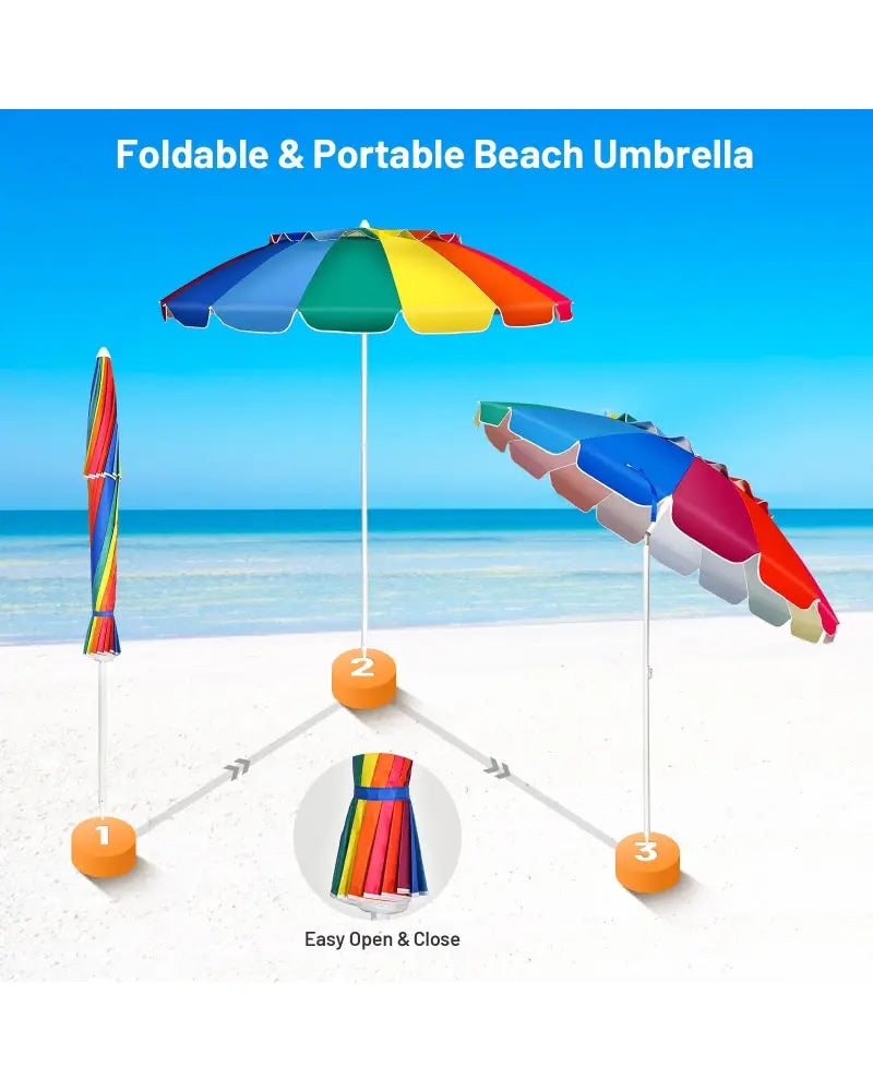 8FT Portable Beach Umbrella with Sand Anchor and Tilt Mechanism for Garden and Patio-Multicolor - Multicolor - Outdoor
