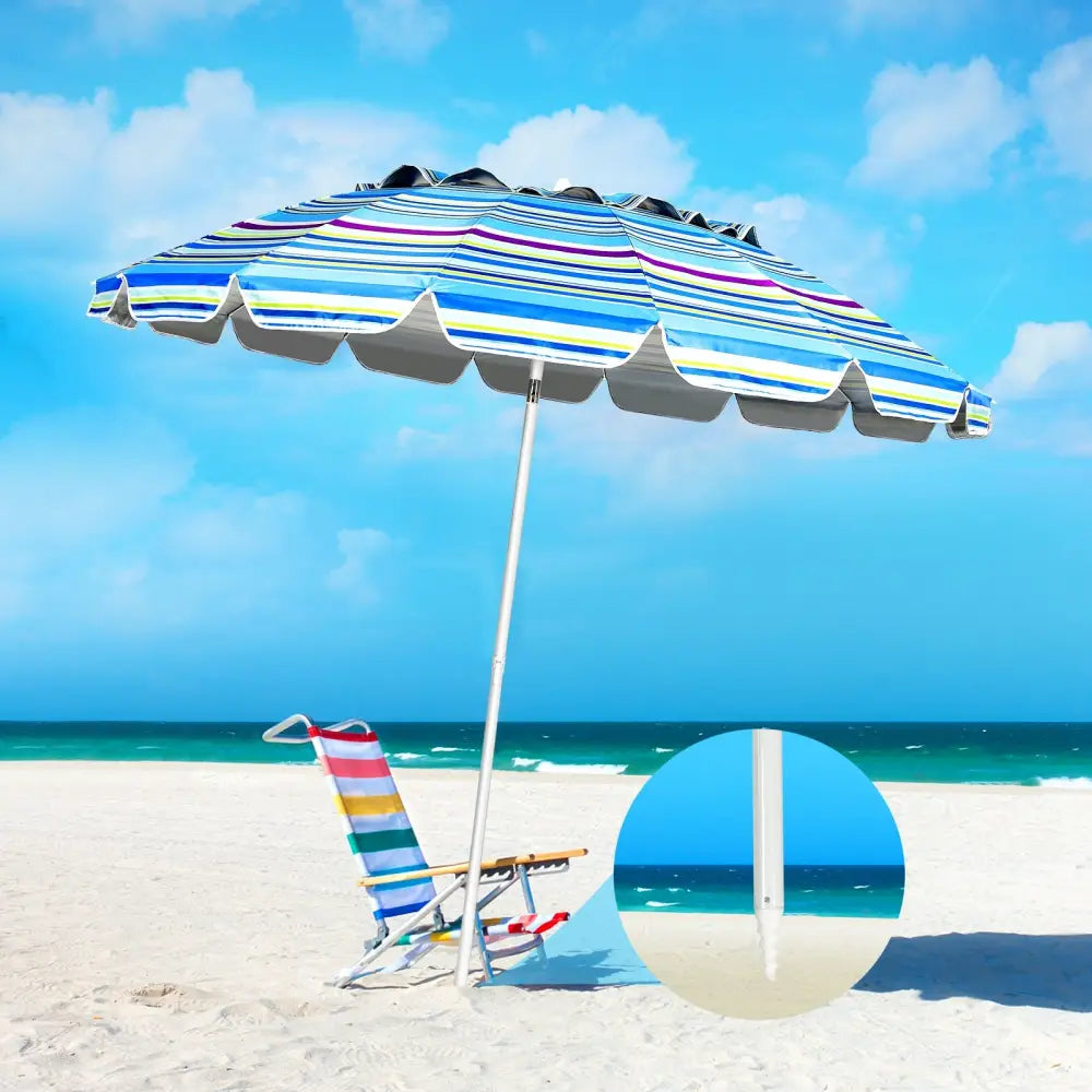 8FT Portable Beach Umbrella with Sand Anchor and Tilt Mechanism for Garden and Patio-Blue - Blue - Outdoor Umbrellas