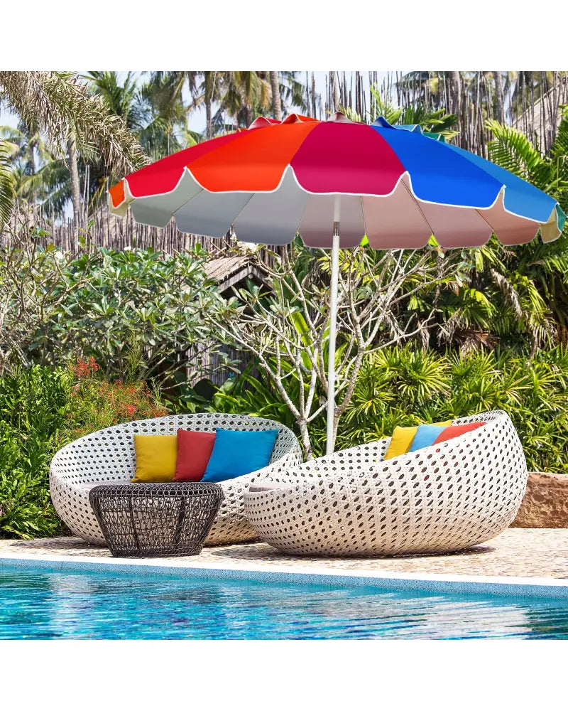 8FT Portable Beach Umbrella with Sand Anchor and Tilt Mechanism for Garden and Patio-Multicolor - Multicolor - Outdoor