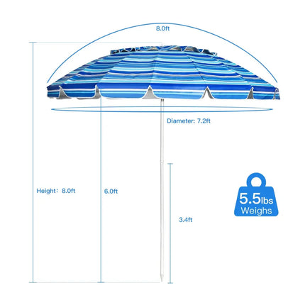 8FT Portable Beach Umbrella with Sand Anchor and Tilt Mechanism for Garden and Patio-Navy - Navy - Outdoor Umbrellas