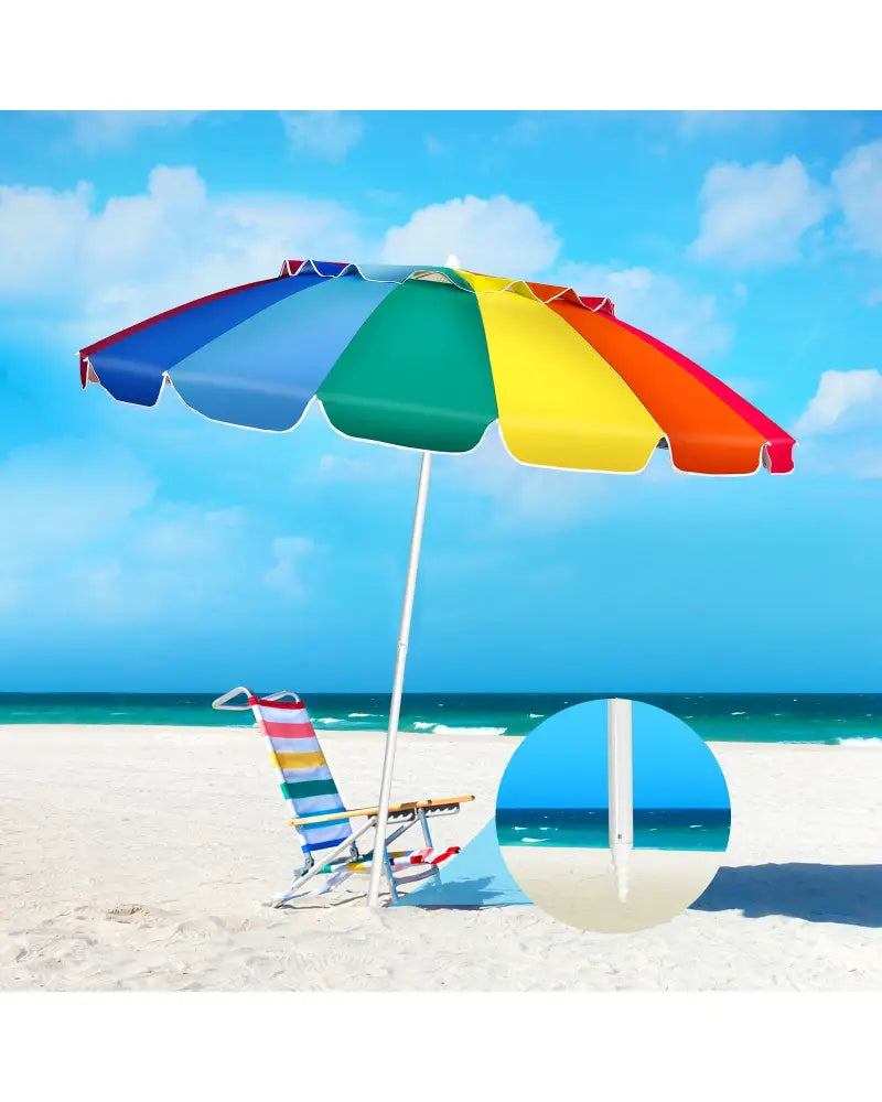 8FT Portable Beach Umbrella with Sand Anchor and Tilt Mechanism for Garden and Patio-Multicolor - Multicolor - Outdoor