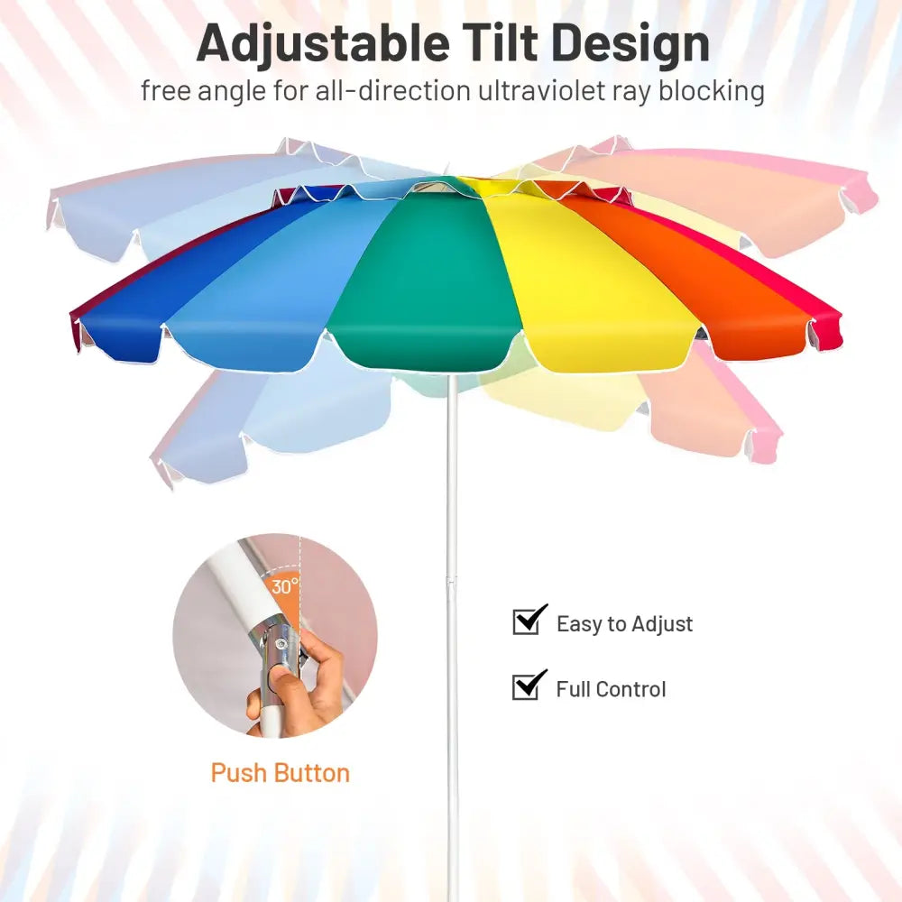 8FT Portable Beach Umbrella with Sand Anchor and Tilt Mechanism for Garden and Patio-Multicolor - Multicolor - Outdoor
