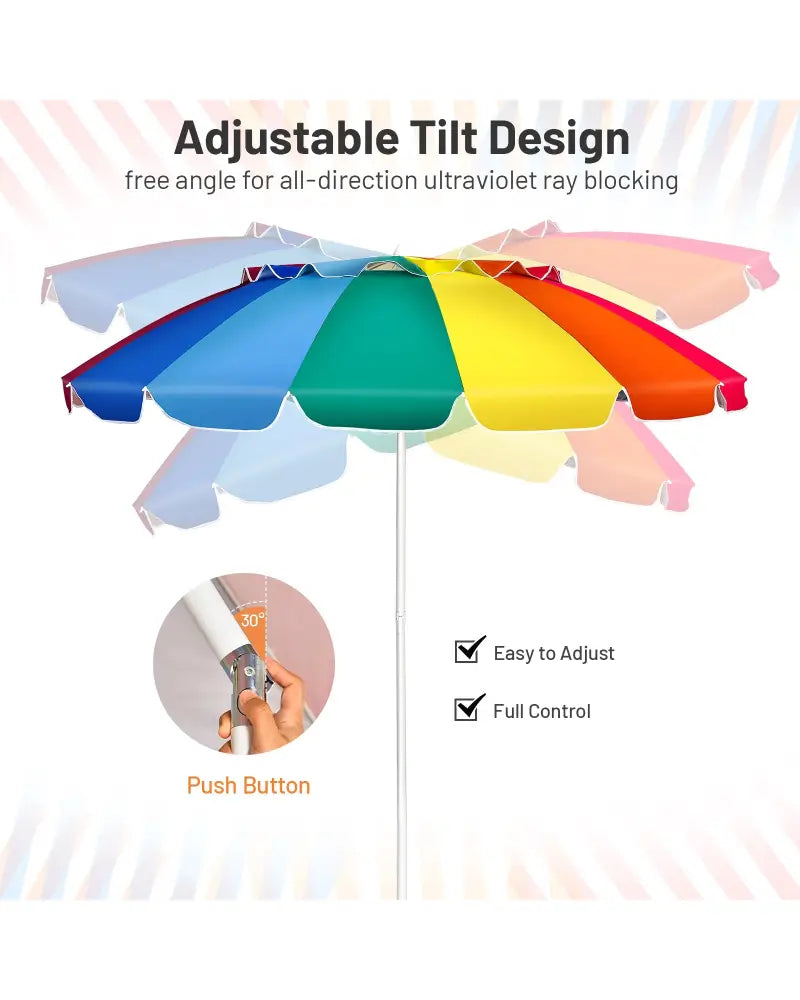 8FT Portable Beach Umbrella with Sand Anchor and Tilt Mechanism for Garden and Patio-Multicolor - Multicolor - Outdoor