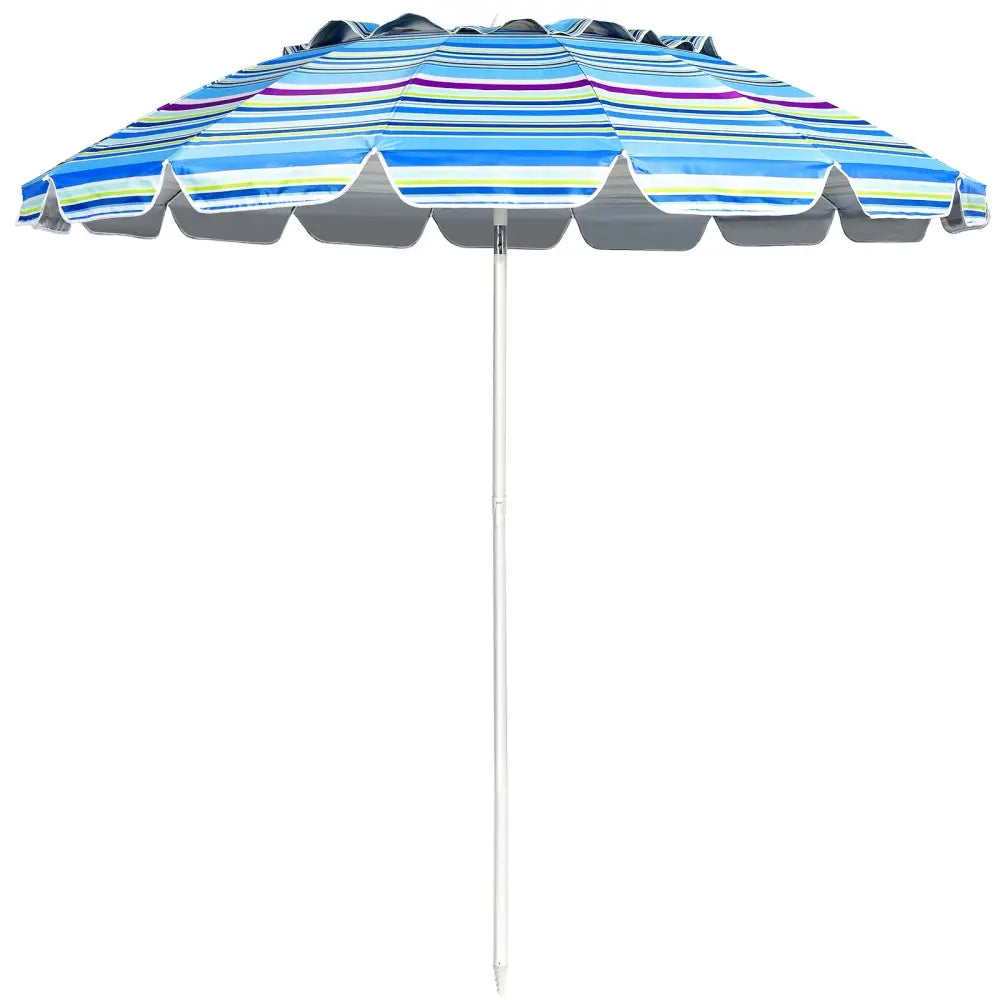 8FT Portable Beach Umbrella with Sand Anchor and Tilt Mechanism for Garden and Patio-Blue - Blue - Outdoor Umbrellas
