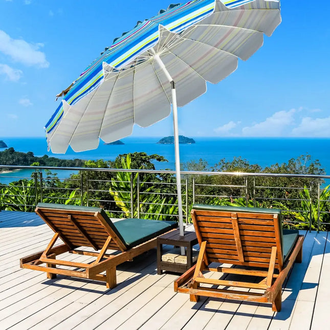 8FT Portable Beach Umbrella with Sand Anchor and Tilt Mechanism for Garden and Patio-Blue - Blue - Outdoor Umbrellas