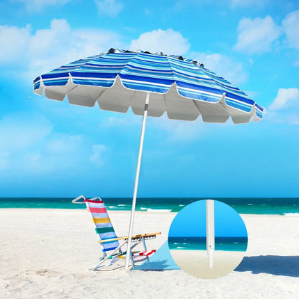 8FT Portable Beach Umbrella with Sand Anchor and Tilt Mechanism for Garden and Patio-Navy - Navy - Outdoor Umbrellas