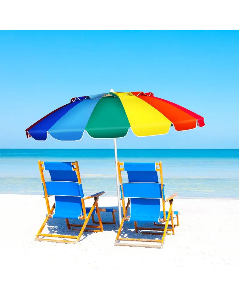 8FT Portable Beach Umbrella with Sand Anchor and Tilt Mechanism for Garden and Patio-Multicolor - Multicolor - Outdoor