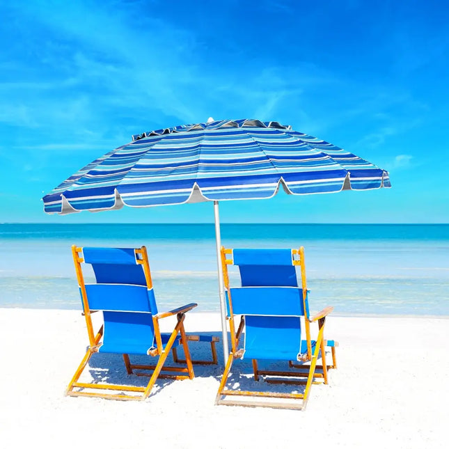 8FT Portable Beach Umbrella with Sand Anchor and Tilt Mechanism for Garden and Patio-Navy - Navy - Outdoor Umbrellas