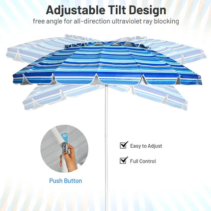 8FT Portable Beach Umbrella with Sand Anchor and Tilt Mechanism for Garden and Patio-Navy - Navy - Outdoor Umbrellas