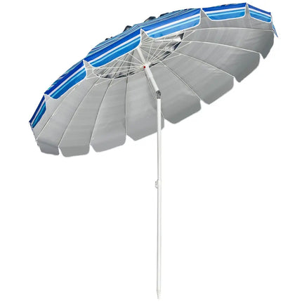 8FT Portable Beach Umbrella with Sand Anchor and Tilt Mechanism for Garden and Patio-Navy - Navy - Outdoor Umbrellas