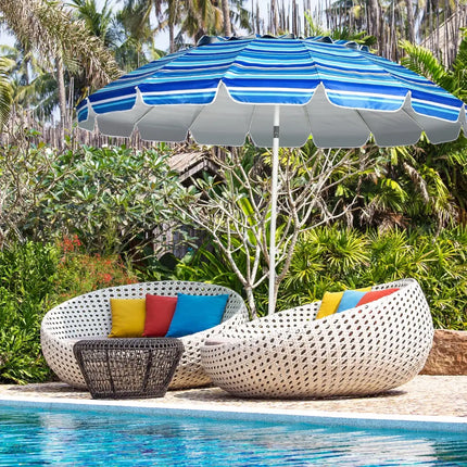 8FT Portable Beach Umbrella with Sand Anchor and Tilt Mechanism for Garden and Patio-Navy - Navy - Outdoor Umbrellas