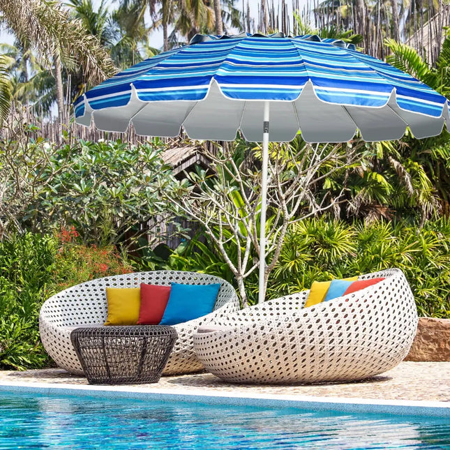 8FT Portable Beach Umbrella with Sand Anchor and Tilt Mechanism for Garden and Patio-Navy - Navy - Outdoor Umbrellas