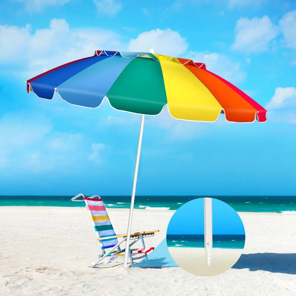 8FT Portable Beach Umbrella with Sand Anchor and Tilt Mechanism for Garden and Patio-Multicolor - Multicolor - Outdoor