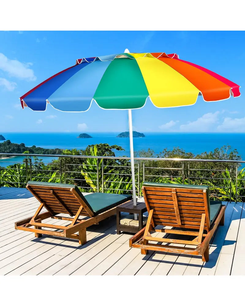 8FT Portable Beach Umbrella with Sand Anchor and Tilt Mechanism for Garden and Patio-Multicolor - Multicolor - Outdoor