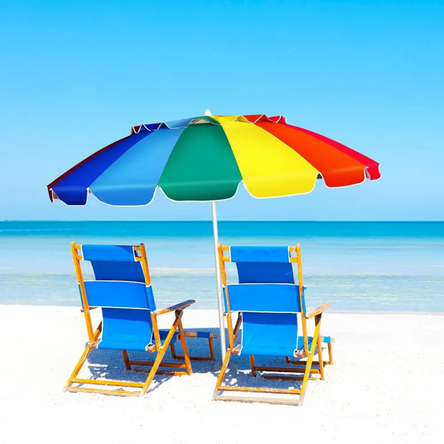 8FT Portable Beach Umbrella with Sand Anchor and Tilt Mechanism for Garden and Patio-Multicolor - Multicolor - Outdoor