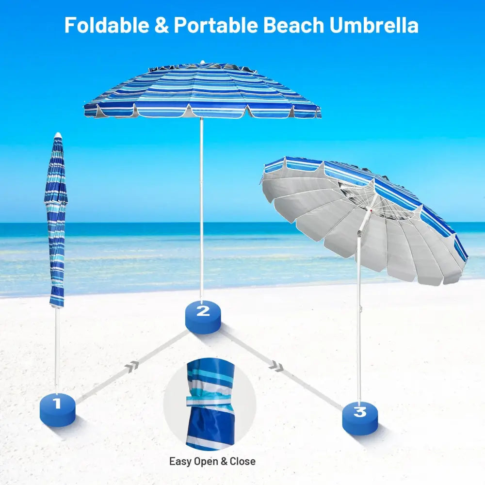 8FT Portable Beach Umbrella with Sand Anchor and Tilt Mechanism for Garden and Patio-Navy - Navy - Outdoor Umbrellas