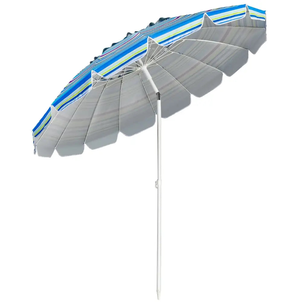 8FT Portable Beach Umbrella with Sand Anchor and Tilt Mechanism for Garden and Patio-Blue - Blue - Outdoor Umbrellas