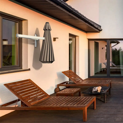 8ft Wall-Mounted Telescopic Folding Tilt Aluminum Sun Shade Umbrella-Tan - Tan - Outdoor Umbrellas