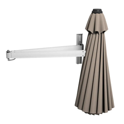 8ft Wall-Mounted Telescopic Folding Tilt Aluminum Sun Shade Umbrella-Tan - Tan - Outdoor Umbrellas