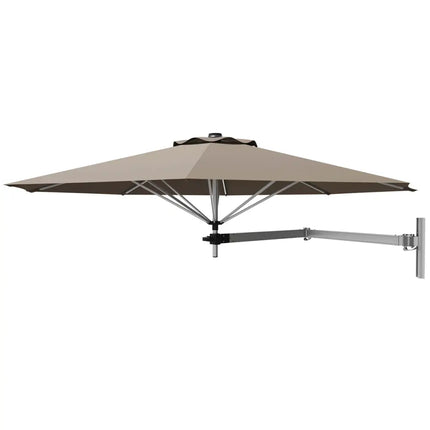 8ft Wall-Mounted Telescopic Folding Tilt Aluminum Sun Shade Umbrella-Tan - Tan - Outdoor Umbrellas