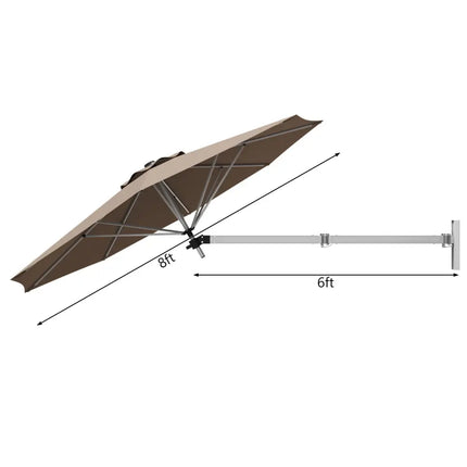 8ft Wall-Mounted Telescopic Folding Tilt Aluminum Sun Shade Umbrella-Tan - Tan - Outdoor Umbrellas