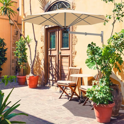 8ft Wall-Mounted Telescopic Folding Tilt Sun Shade Umbrella-Beige - Beige - Outdoor Umbrellas