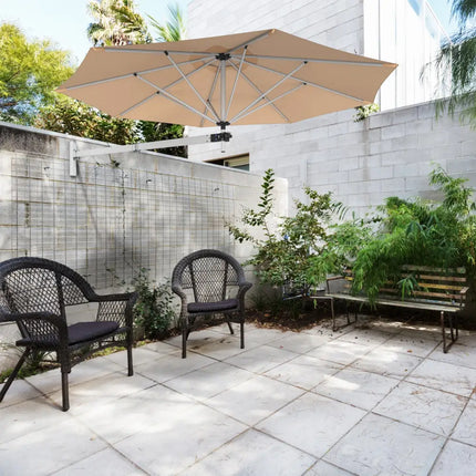 8ft Wall-Mounted Telescopic Folding Tilt Sun Shade Umbrella-Beige - Beige - Outdoor Umbrellas