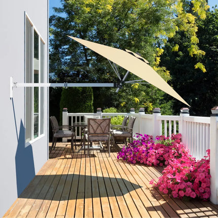 8ft Wall-Mounted Telescopic Folding Tilt Sun Shade Umbrella-Beige - Beige - Outdoor Umbrellas