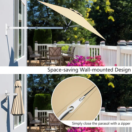 8ft Wall-Mounted Telescopic Folding Tilt Sun Shade Umbrella-Beige - Beige - Outdoor Umbrellas