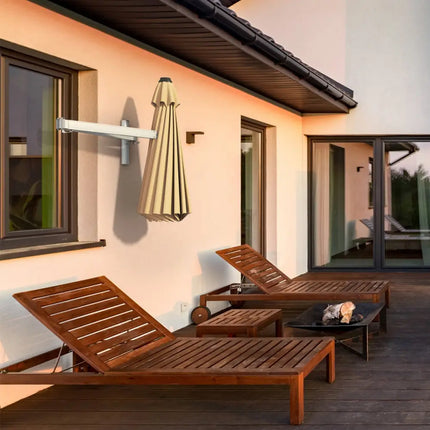 8ft Wall-Mounted Telescopic Folding Tilt Sun Shade Umbrella-Beige - Beige - Outdoor Umbrellas