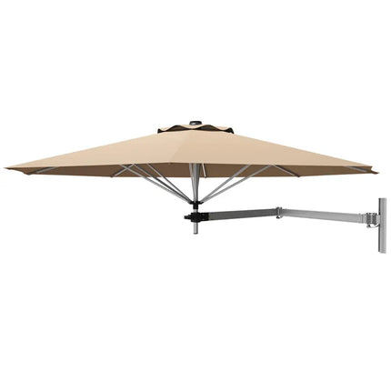 8ft Wall-Mounted Telescopic Folding Tilt Sun Shade Umbrella-Beige - Beige - Outdoor Umbrellas