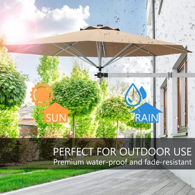 8ft Wall-Mounted Telescopic Folding Tilt Sun Shade Umbrella-Beige - Beige - Outdoor Umbrellas