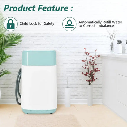 8lbs Portable Fully Automatic Washing Machine with Drain Pump-Green Costway