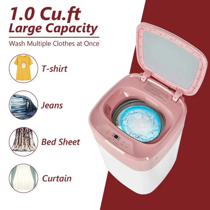 8lbs Portable Fully Automatic Washing Machine with Drain Pump-Pink Costway