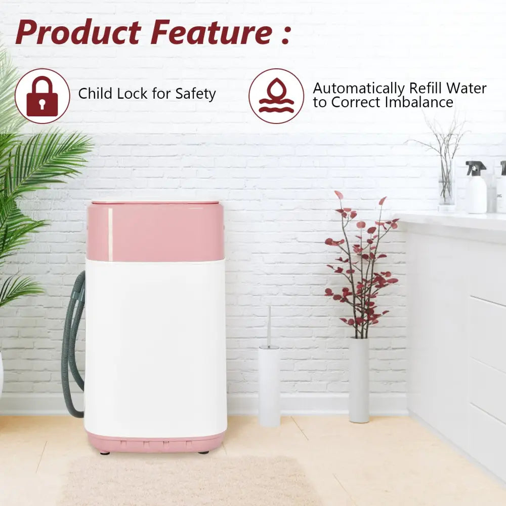 8lbs Portable Fully Automatic Washing Machine with Drain Pump-Pink - Pink - Washing Machines