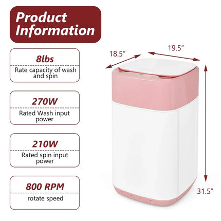 8lbs Portable Fully Automatic Washing Machine with Drain Pump-Pink Costway
