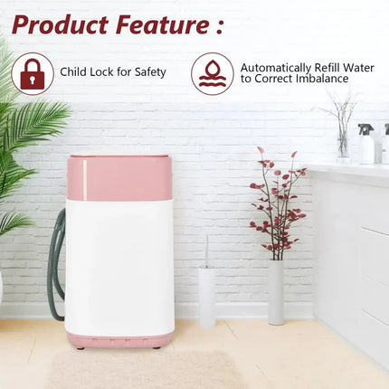 8lbs Portable Fully Automatic Washing Machine with Drain Pump-Pink Costway