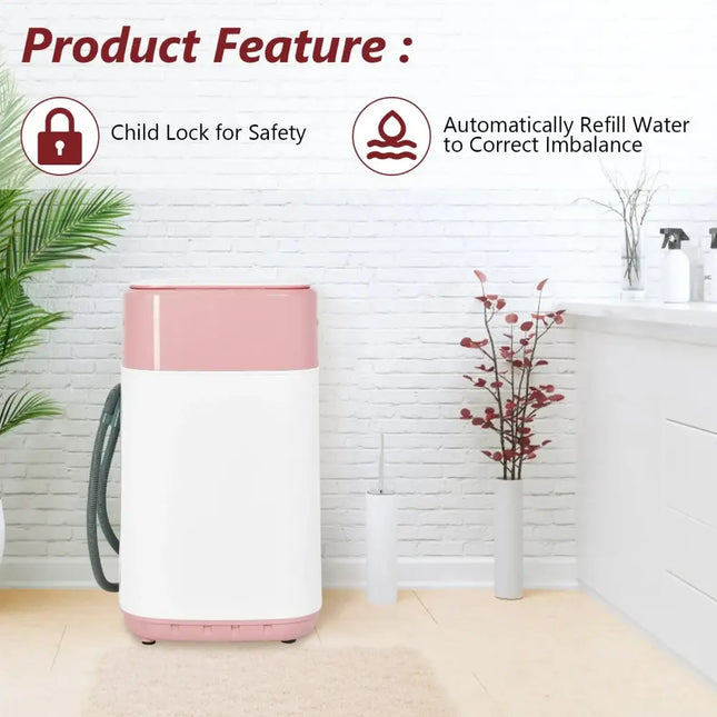 8lbs Portable Fully Automatic Washing Machine with Drain Pump-Pink Costway