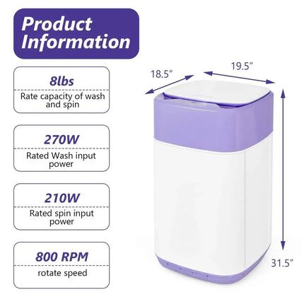 8lbs Portable Fully Automatic Washing Machine with Drain Pump-Purple Costway