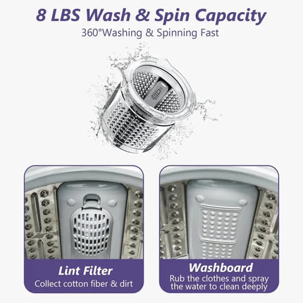 8lbs Portable Fully Automatic Washing Machine with Drain Pump-Purple Costway