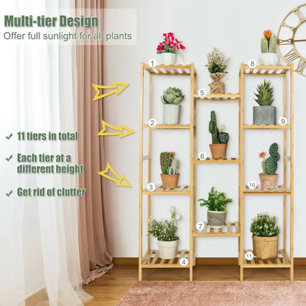 9/11-Tier Bamboo Plant Stand for Living Room Balcony Garden-11-Tier - Natural - Plant Stands