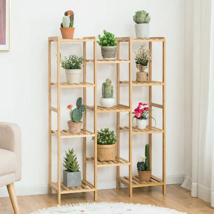 9/11-Tier Bamboo Plant Stand for Living Room Balcony Garden-11-Tier - Natural - Plant Stands