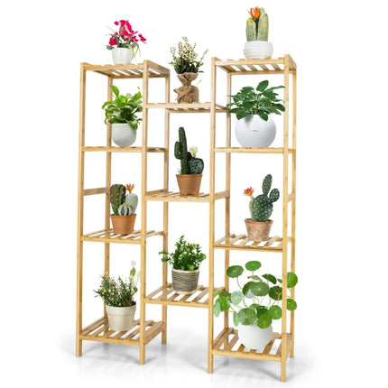 9/11-Tier Bamboo Plant Stand for Living Room Balcony Garden-11-Tier - Natural - Plant Stands