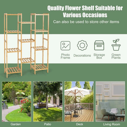 9/11-Tier Bamboo Plant Stand for Living Room Balcony Garden-11-Tier - Natural - Plant Stands