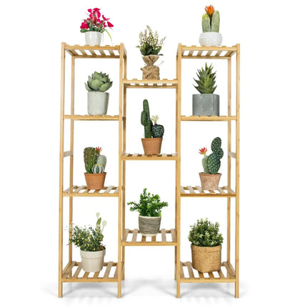 9/11-Tier Bamboo Plant Stand for Living Room Balcony Garden-11-Tier - Natural - Plant Stands