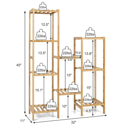 9/11-Tier Bamboo Plant Stand for Living Room Balcony Garden-9-Tier - Natural - Plant Stands