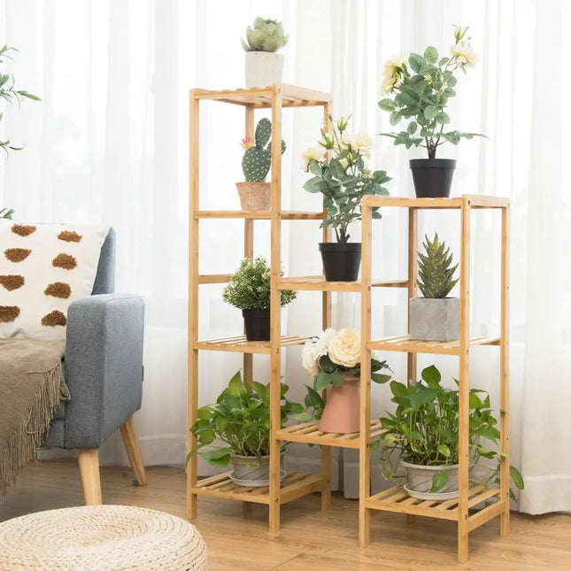 9/11-Tier Bamboo Plant Stand for Living Room Balcony Garden-9-Tier - Natural - Plant Stands